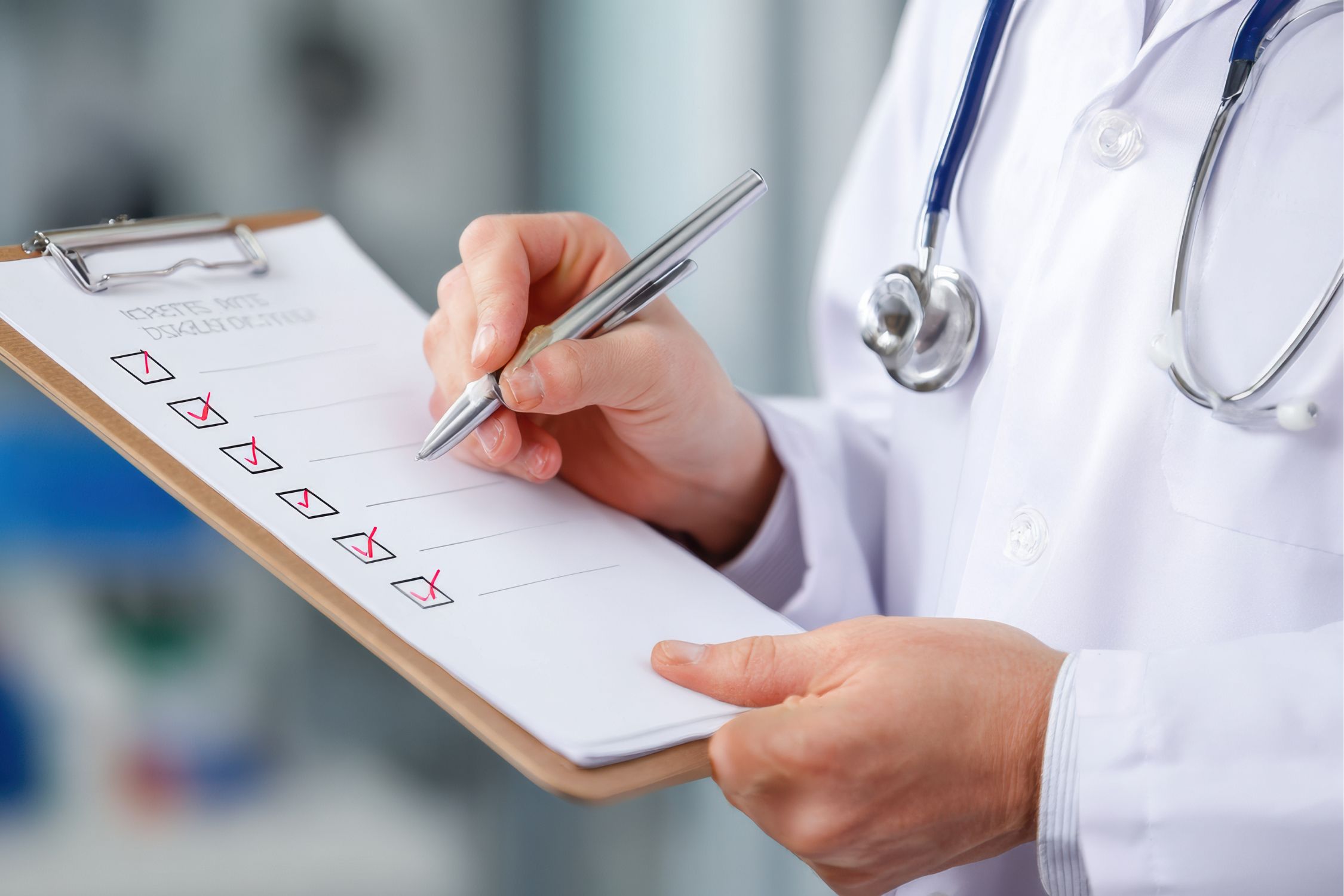 Arzt mit Checkliste für das Arztgespräch